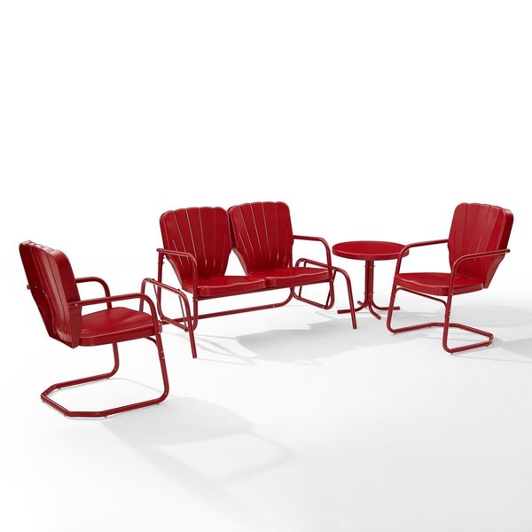 Crosley Furniture Ridgeland Outdoor Metal Conversation Set, Bright Red Gloss - 4 Piece KO10022RE